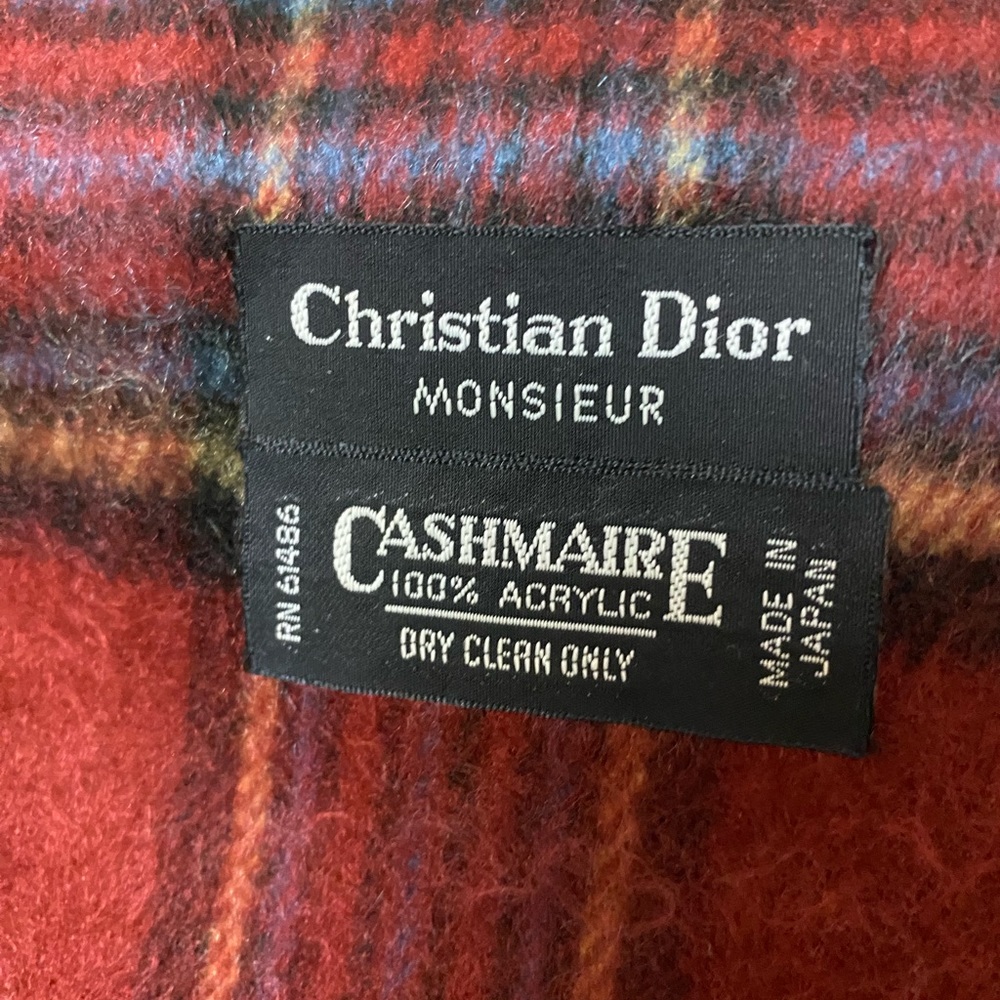 Christian Dior Monsieur Cashmaire Acrylic Red Blue Tartan Plaid Winter Scarf